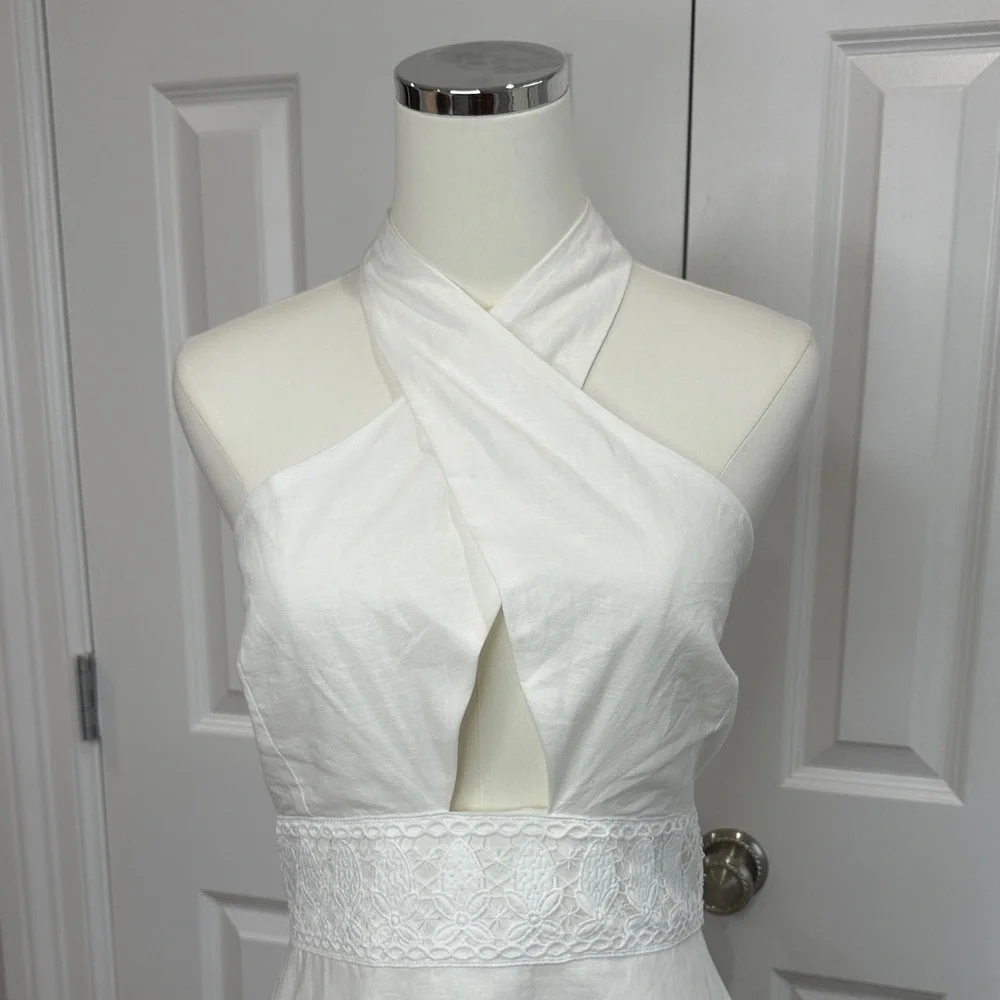 NWT Endless Rose White Halter Neck Open Back Lace Boho Cottagecore Dress Size L